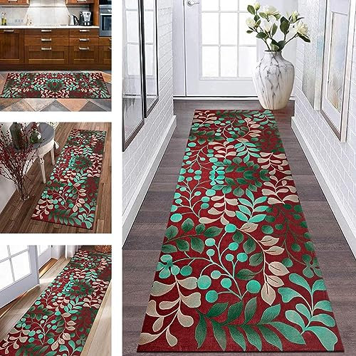 Teppich Flur Läufer Küche Lang rutschfest Küchenteppich Teppichmatten 50X100CM Küchenläufer Rot Grün Grau Korridor Teppichläufer Waschbar Meterware Flurläufer Wohnzimmer Schlafzimmer Breite 40-120cm