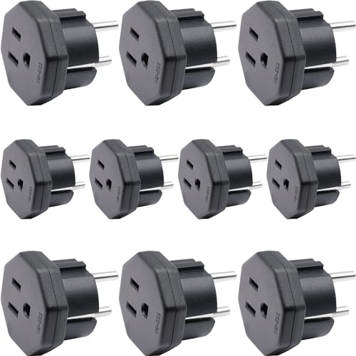 Enchufe Adaptador de EEUU/JP/CA a UE/DE/FR/IT/ES, Adapta Aparatos Eléctricos de EEUU/CA/JP a Enchufe de 2 Clavijas UE/Alemania (10 Piezas Negro)
