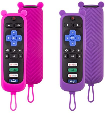 2 Pack Cute Silicone Remote Cover for Roku TV, Anti-Slip Case Compatible with Roku 2-4/Express/Premiere/Streaming Stick/Ultra RC280, Soft Grip Skin (Lilac + Blush Pink)
