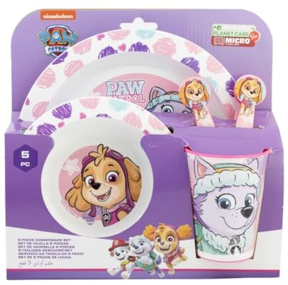 My sweety pop - Set de vaisselle pour enfant - coffret repas - ensemble 5 pièces - Assiette - Bol - Verre - Fourchette – cuillère - Pat Patrouille - Fille - Paw Patrol