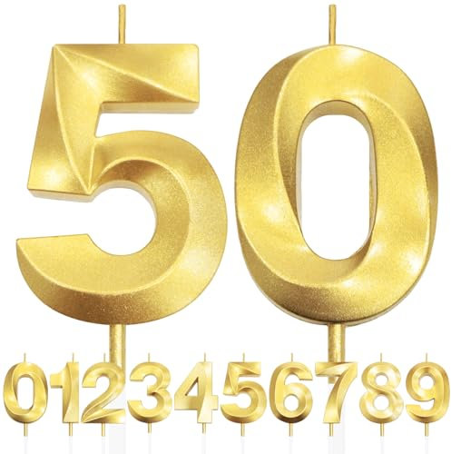 50th Geburtstagskerze, 3D Design Gold Glitter Nummer Kerzen, Cake Topper Dekorationen, Kuchen Kerze für Geburtstagsparty, Hochzeitstag, Baby-Dusche, Party-Dekoration