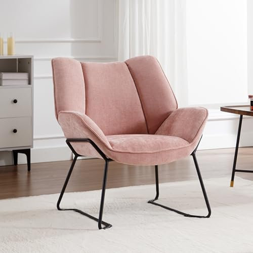 chairus Fauteuil de Relaxation en Chenille Chaise Rembourrée pour Salon Chambre Individuel Chaise Longue (Rose)
