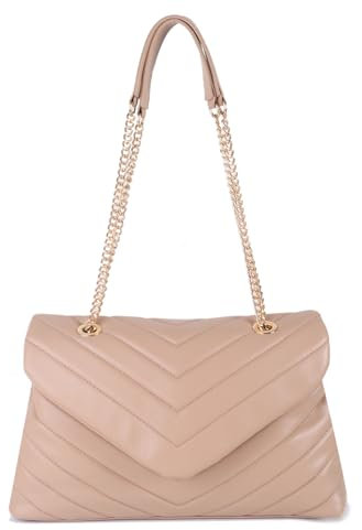 LIKEBAG Damen-Umhängetasche, modisch, gesteppt, veganes Leder, Crossbody-Tasche mit verstellbarer Kette, Designer-Geldbörsen, L, Khaki