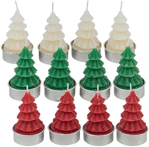 URBNLIVING Combo Pack - 4 Red, 4 Green, & 4 White - Christmas Tree Shaped Tea Light Candles for Festive Holiday Decor Xmas Tealight Gift Sets Table Centerpieces Home Decoration