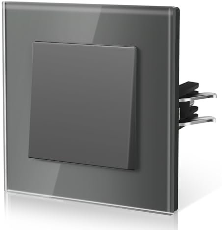 BSEED Interrupteur Mural, Interrupteur à Bascule Griffes, Verre Interrupteur Lampe De Chevet, 4 couleurs pour les choix, 1 Gang 1Way, 86mm, Gris