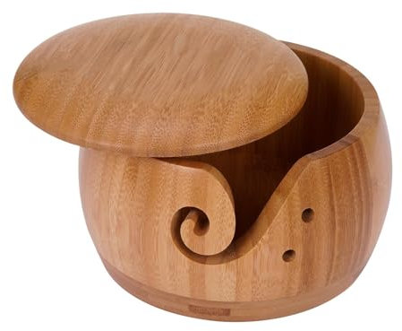 Wooden Yarn Bowl Holder, Large Wooden Yarn Bowl with Holes, Portable Yarn Storage Bowl, Crochet Wool Ball Holder, Knitting Bowl for Wool, Yarn Bowls with Lid for Crochet, Crochet Accessories