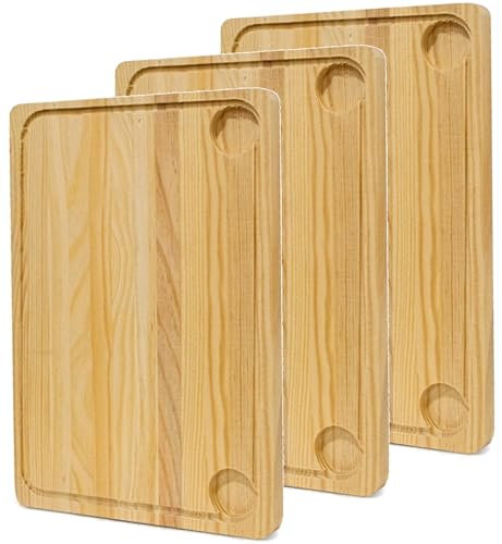 Lot de 3 planches à découper 100 % bois naturel avec fente et trou pour l'accrocher - Eco résistant et naturellement antibactérien - Fabriqué en Espagne (295 x 195 cm)