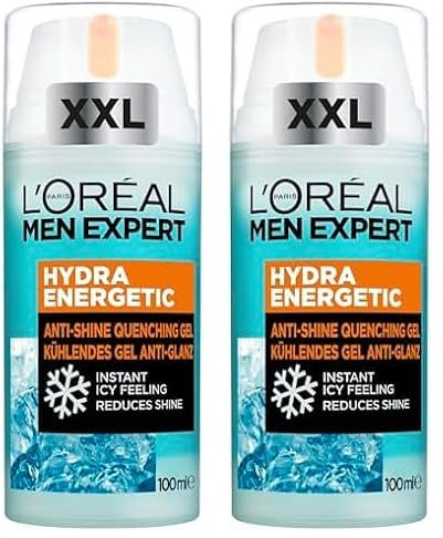 L'Oréal Men Expert XXL kühlende Gesichtspflege Anti-Glanz für Männer, Erfrischendes und mattierendes Gesichtsgel, Gesichtscreme für Herren, Hydra Energy, [Amazon Exclusive], 1 x 100 ml (Packung mit 2)