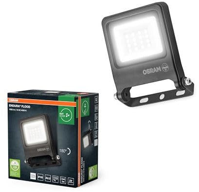 OSRAM Proyector LED ENDURA FLOOD PC de 10 W, blanco frío de 4000 K, 1000 lúmenes, IP65, resistente a la intemperie, aluminio reciclado, pivotante 180°, gris oscuro