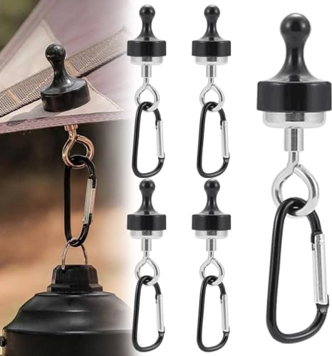 FiTspi 5 ganci magnetici da campeggio, resistenti ganci a baldacchino con moschettone, gancio magnetico a forma di D, gancio per tenda per tende da esterno girevoli