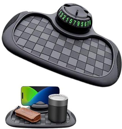 Upgraded Car Organizer Pad – 360° Rotatable Phone Holder with Anti-Slip Mat & Hidden Parking Number Plate,Multi-Function Car Anti-Slip Mat for Keys, Sunglasses (Black and Gray)