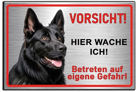 Schild Hund Deutscher Schäferhund – Hundeschild Warnschild Vorsicht ! Hier wache ich ! – für Haustür, Eingang, Garten, Zaun & Grundstück (30x20 cm, Motiv 1 – Deutscher Schäferhund frontal)