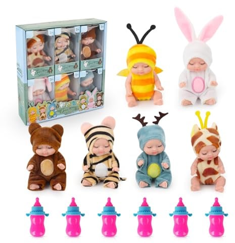 Jonuin Babypuppe, 6 Stück Mini-Babypuppe, Newborn Reborn Baby Mit 6 Flasche, Baby Mini Puppen, Realistische Babypuppes, Weicher Körper, Puppenspielzeug