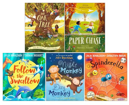 Julia Donaldson Collection 5 Books Set (The Oak Tree, Paper Chase, Follow the Swallow, Night Monkey Day Monkey & Spinderella)