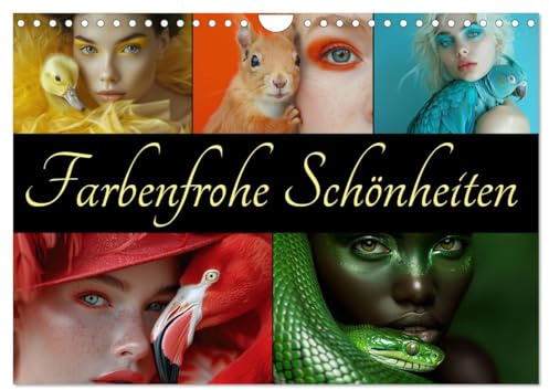 Farbenfrohe Schönheiten (Wandkalender 2026 DIN A4 quer), CALVENDO Monatskalender: Tiere und Frauen im farbigem Portrait - KI generiert (CALVENDO Tiere)
