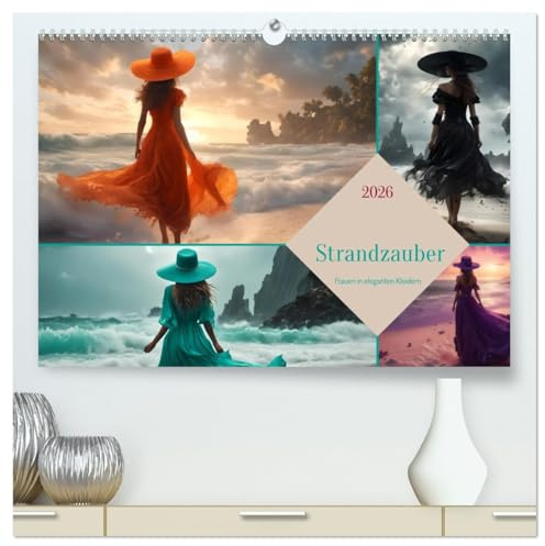 Strandzauber- Frauen in eleganten Kleidern (hochwertiger Premium Wandkalender 2026 DIN A2 quer), Kunstdruck in Hochglanz: Ein Kalender, der die Anmut ... Farben einfängt (CALVENDO Menschen)