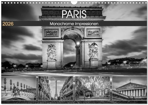 PARIS Monochrome Impressionen (Wandkalender 2026 DIN A3 quer), CALVENDO Monatskalender: Französisches Flair und Historie (CALVENDO Orte)