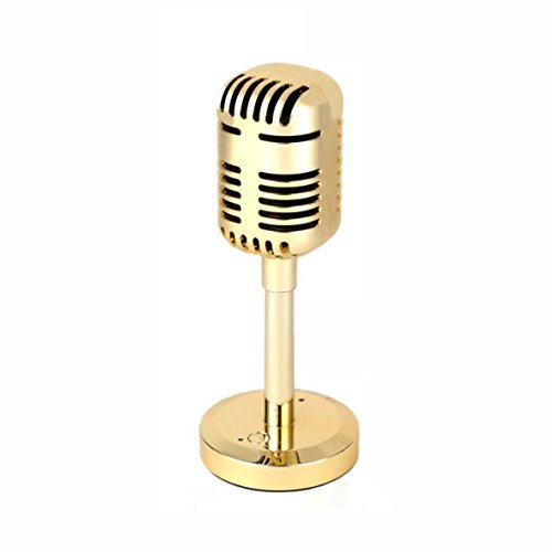 Intempo® Portable Bluetooth Aux Retro Microphone Speaker Rechargeable Battery - Making Music Cool for Home Party Show Beach Function Singing Song (Gold)
