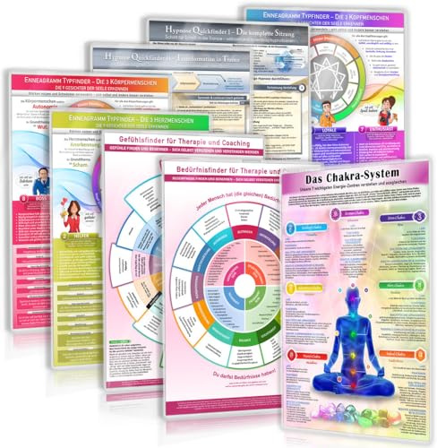 [8er Set] Erweiterte Energiearbeit-Set für Energieheiler (2024) – Heilen im Einklang mit Geist, Körper und Seele mit Hypnose, dem Enneagramm ... dem ... dem Chakra System – 8teilig, DINA4, laminiert