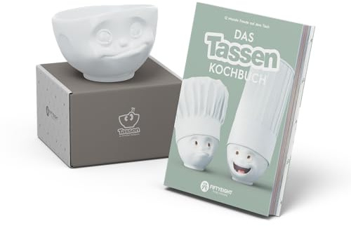FIFTYEIGHT PRODUCTS - Das TASSEN Kochbuch Set - mit Schale 500ml Lecker (Porzellan, weiß, Made in Germany)