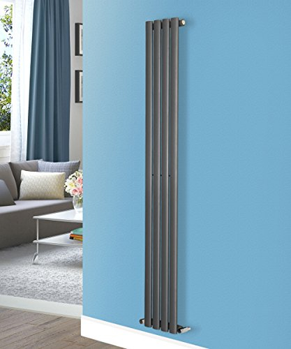 NRG Vertical 1600x236 Oval Column Designer Radiator Central Heating Single Panel Anthracite