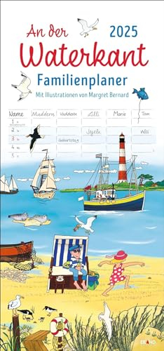 An der Waterkant Familienplaner 2025 - Margret Bernard: Familienkalender mit 5 Spalten. Liebevoll illustrierter Familien-Wandkalender mit Schulferien. ... und Ostsee-Fans. (Familienplaner Eiland)