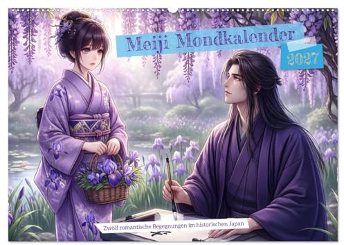 Meiji Mondkalender (Wandkalender 2027 DIN A2 quer), CALVENDO Monatskalender: Zwölf romantische Begegnungen im historischen Japan (CALVENDO Menschen)