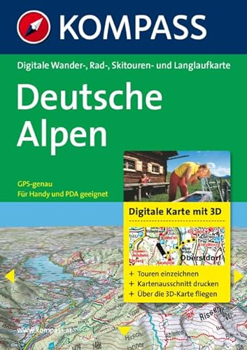 Deutsche Alpen 3D: Digitale Wander- und Radkarte: Touren planen, ausdrucken. Frei über die 3D-Karte fliegen. Für Windows NT4.0 (ohne 3D ... (KOMPASS Digitale Karten, Band 4372)