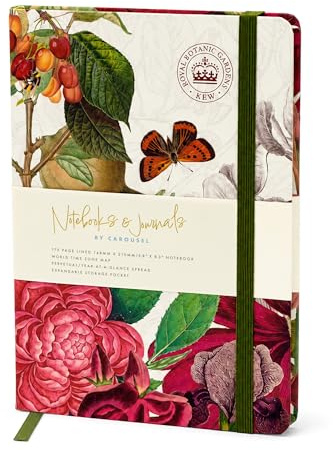 Carousel Worldwide Royal Botanical Gardens Kew A5 Hardback Notebook – 170+ Numbered Lined Pages, Elastic Closure & Ribbon Bookmark, FSC-Certified Ivory Paper, Journal for Work, School & Office