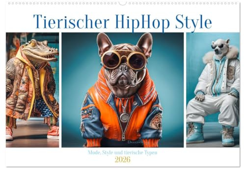 Tierischer HipHop Style (Wandkalender 2026 DIN A2 quer), CALVENDO Monatskalender: Wie wäre es wenn Tiere Musik auflegen würden. Verschieden Arten von ... für Stimmung sorgen. (CALVENDO Spass)