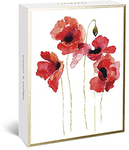 Graphique Grußkarten mit Aquarellblumen, 20 Stück, blanko Notizkarten mit Umschlägen, 4 verschiedene Blumen-Designs mit Goldfolien-Rändern, Box für personalisierte Notizen, 10,8 x 15,2 cm