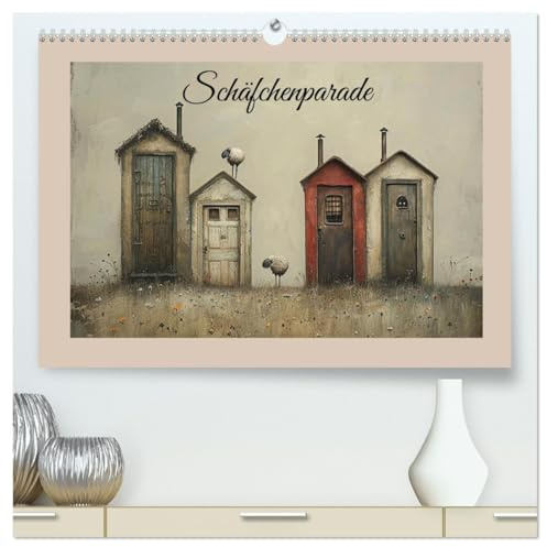 Schäfchenparade (hochwertiger Premium Wandkalender 2026 DIN A2 quer), Kunstdruck in Hochglanz: Wollige Schäfchen, KI generierte Bilder (CALVENDO Spass)