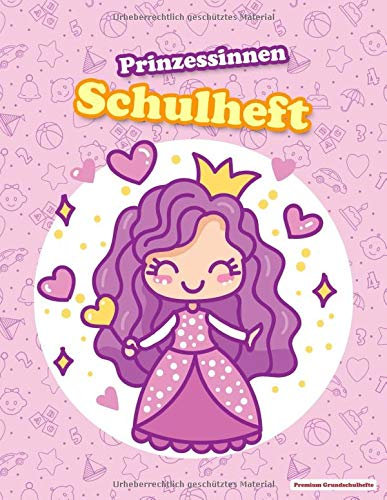 Prinzessinnen Schulheft: Din A4 mit Lineatur 1 | Buntes Schreibheft mit Haus für Klasse 1 | 40 farbige Seiten zum Schreibenlernen