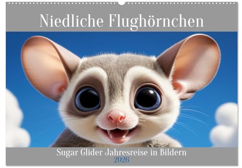 Niedliche Flughörnchen - Sugar Glider Jahresreise (Wandkalender 2026 DIN A2 quer), CALVENDO Monatskalender: Lassen Sie sich von den süßen Flughörnchen ... Lächeln in jeden Ihrer Tage. (CALVENDO Tiere)