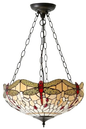 Dragonfly Medium Tiffany Style Beige Inverted Three Light Ceiling Pendant - Interiors 1900 70759