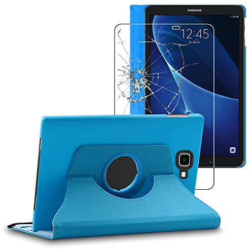 ebestStar - Funda para Samsung Galaxy Tab A6 A 10.1 (2018, 2016) T580 T585, Carcasa Capa Giratoria, 360 Protectora, Cuero PU Soporte, Azul + Cristal Templado