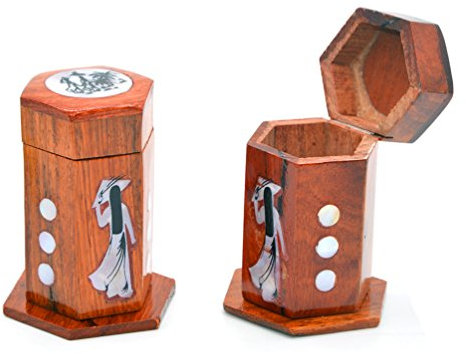 Set di 2 porta stuzzicadenti in legno, portatili, con chiusura a conchiglia, decorati con conchiglie