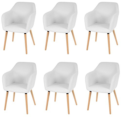 Mendler 6er-Set Stuhl Malmö T381 - Kunstleder, weiß, helle Beine