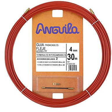 Anguila| Guía Pasacables | Terminales Intercambiables | Fleje de Acero + Propileno | Color Rojo | Diámetro 4mm | 30 metros