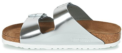 Birkenstock Arizona Leder Softfootbed, Ciabatte Donna, Argento (Metallic Silver), 39 EU