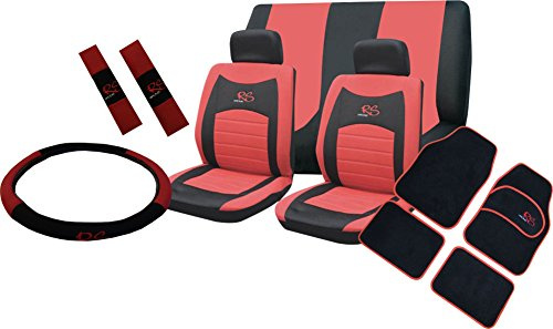 Xtremeauto® Universal RS Car Front and Rear Seat Cover and Floor Mat Set (Red)