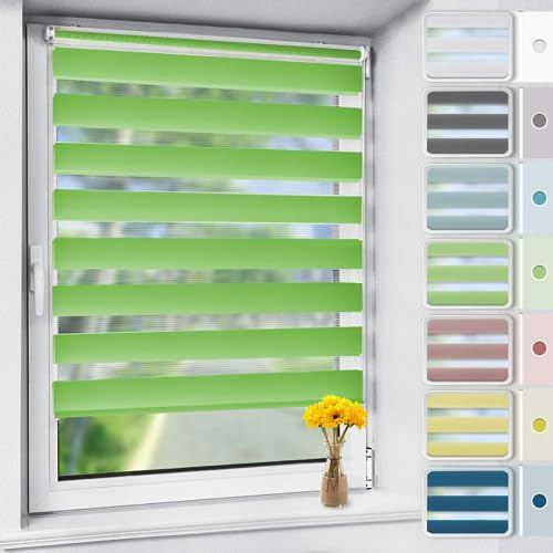 OUBO Doppelrollo Klemmfix ohne Bohren 65 x 150 cm (B x H) Grün Fenster Duo Rollo - lichtdurchlässig und verdunkelnd Wandmontage Deckenmotage Sichtschutz Rollo mit Klemmträgern