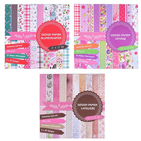 ewtshop® 3 x Motivblock mit je 20 Blättern beidseitig Bedruckt, Designpapier, Bastelpapier, 60 Blätter, 60 Designs