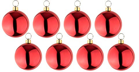 your castle 8 große Weihnachtskugeln Christbaumkugel rot glänzend 25 cm Durchmesser. Für Innen und wetterfest für Aussen.Mit Stahlring zur wiederverwendbaren Befestigung
