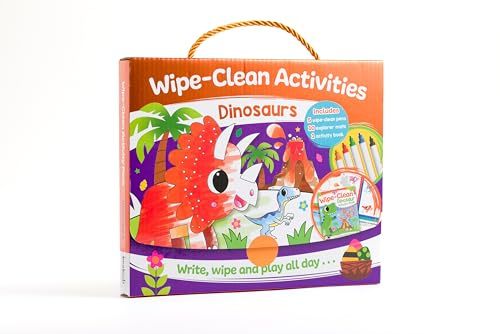 Bookoli - Wipe-Clean Activities: Dinosaurs – Reusable Early Learning Activity Pack for Age 3+ with Play Mats, Wipe-Clean Pens, Puzzles & Pen Control Practice
