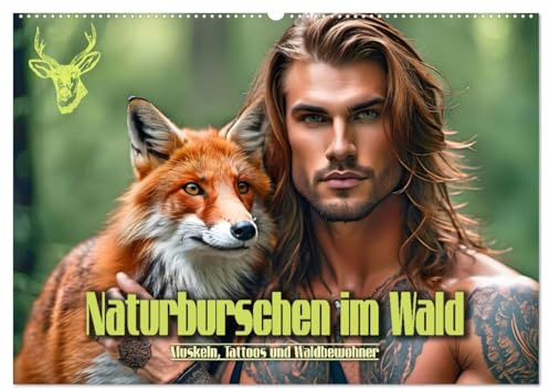 Naturburschen im Wald - Muskeln, Tattoos und Waldbewohner (Wandkalender 2026 DIN A2 quer), CALVENDO Monatskalender: Einzigartige Bilder ... in tiefen Wäldern (CALVENDO Tiere)