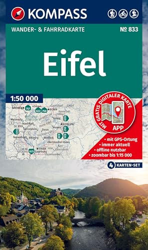 KOMPASS Wanderkarten-Set 833 Eifel (4 Karten) 1:50.000: Wander- und Fahrradkarte in einem - inklusive Offline-Verwendung in der KOMPASS-App. Wander-& Radwege. Langlaufen.