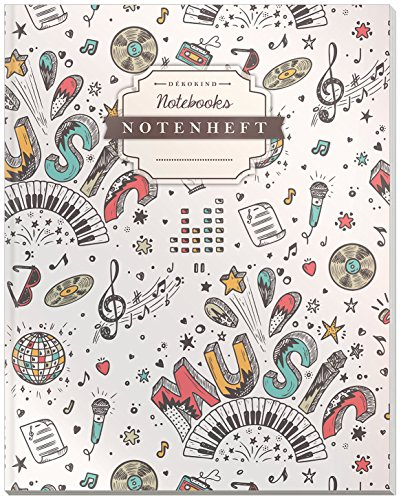 DÉKOKIND Notenheft | DIN A4, 64 Seiten, 12 Notensysteme pro Seite, Inhaltsverzeichnis, Vintage Softcover | Dickes Notenbuch | Motiv: Musikmuster