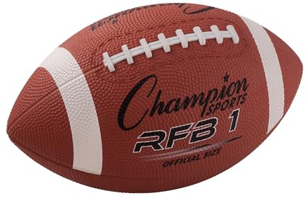 Champion Sports Rubber Football – Durable All-Weather Football with Enhanced Grip - Backyard Play & Training - Official Size