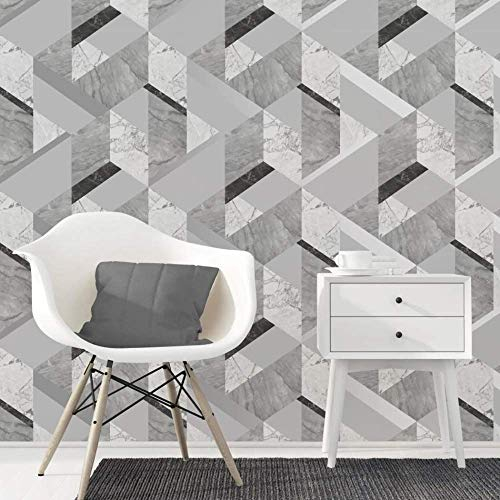 Fine Decor Marblesque Geometric Marble Wallpaper Grey and Silver - FD42302